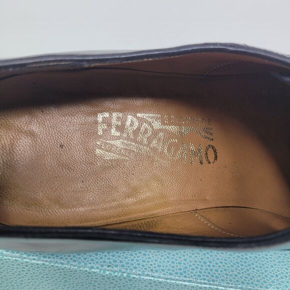 Salvatore Ferragamo Oxford Shoes Mens 10D Black Leather Captoe Brogues Lace Ital main image 3